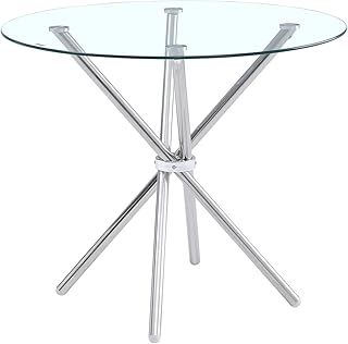 Panana 90cm Round Glass Kitchen Dining Table With Silver Chrome Legs Kitchen Table Ideal for Home Restaurants Pub Office