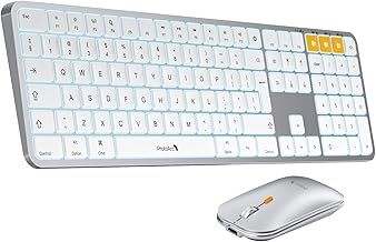 KM100-A Backlit Keyboard and Mouse Set for Mac, Wireless Bluetooth Keyboards Mouse Comb, Rechargeable Ultra Slim Keyboard for MacBook Pro, Macbook Air, iMac, iPad, iPhone, White Silver