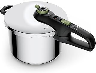 Tefal Secure Trendy P2580400 Pressure Cooker 4 L,2-Stage Cooker Intensive Level 117 °C,Gentle Level 112 °C,Induction Capsule Base,Suitable for All Cookers,Short Side Handle,Black,Green