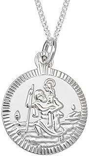 Silver St Christopher Necklace - 925 Sterling Silver Pendant | Double Sided | Holy Christian Travel Protector | Adjustable 16-18" Chain (18mm)