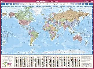 World Map Poster Large | Laminated | Ordnance Survey OS Wall Map | Miller World Projection