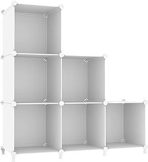 AWTATOS Cube Storage Organizer, Storage Cubes Shelves Bookshelf, 6 Cube Closet Organizers and Storage, DIY Stackable Plastic Clothes Organizer Shelving for Bedroom, Home Office, Black