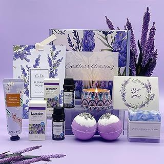 Pamper Gifts for Women, Unique Friend Gifts for Her, Lavender Self Care Get Well Soon Gifts Set for Mum Sister Wife, Spa Bath Set Bath Bombs Candle Present Set, Birthday Mothers Day Gift Box