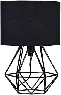 MiniSun | Small Modern Satin Black Metal Basket Table Lamp with a Black Fabric Shade | Table Lamps, Home Décor & Improvement Essential
