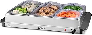 Tower T16151 Buffet Server with 2x 2.5L Trays & 2x 1.2L Trays, Adjustable Temperature Controls, Cool Touch Handles, 300W, Stainless Steel