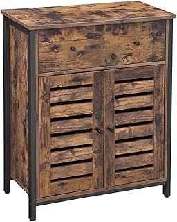 VASAGLE Floor Cabinet, Freestanding Cabinet with 1 Drawer and Shelf, Kitchen Storage Cabinet, Louvered Doors, for Living Room, Hallway, Office, Bedroom, Rustic Brown LSC86BX
