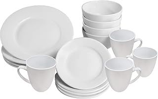 16 Pcs White Porcelain Dinner Set | 4 Plates, Sliders, Bowls and Cups | Party Dinnerware | Service Set for 4 | Dishwasher and Microwave Safe | Kitchen & Dining | M&W