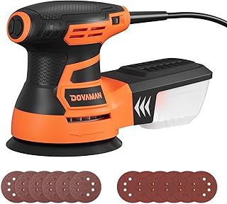 ROS01A Orbital Sander, 350W Random Orbit Sander, 6 Variable Speeds, Up to 13000 RPM, 12pcs Sandpapers, 125mm Sanding Pad, Dust Collection, Electric Sander Perfect for Wood and Steel Surfaces