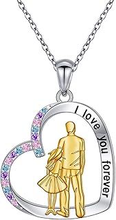 HOOHWE Father Daughter Necklace 925 Sterling Silver Dad Daughter Pendant Necklaces Heart Jewelry