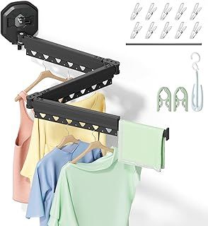 Wall Mounted Clothes Drying Rack - Adjustable Foldable Laundry Hanger with Suction Cup Installation, No Drilling Required, Space-Saving Airer for Indoor & Outdoor Use, Load Capacity of 60 lbs