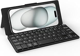 CACOE Bluetooth Keyboard with Stand, Mini Keyboard for Cell Phone, Ultra-Thin Portable, Foldable, Dual-Channel for Smartphone and More iOS/Android/Windows, Black