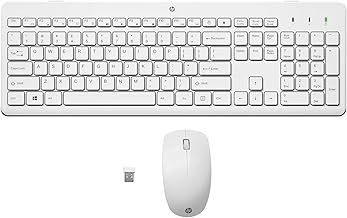 HP 230 Wireless Mouse and Keyboard Combo, quiet and comfortable keystrokes, Number Pad, QWERTY UK Layout, 1600 DPI Optical Mouse Sensor, 2.4GHz Wireless USB dongle included, White