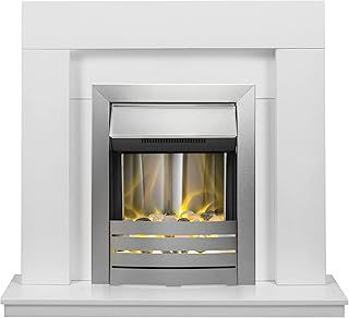 Adam Malmo Fireplace in White with Helios Electric Fire in Brushed Steel, 39 Inch