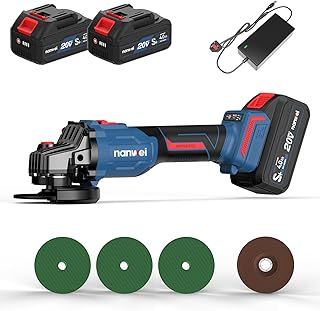 NANWEI Cordless Angle Grinder for Makita 18V Battery, 125mm Angle Grinder with 2×4.0Ah Li-ion Batteries and Charger, Power Tools with Side Handle and Discs, 3-Speed Mode (with Batteries)