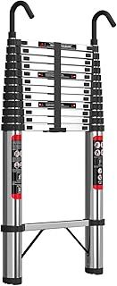 Telescopic Step Ladder 5M (16.4FT) Heavy Duty with Roof Hooks, Stainless Steel Telescoping Ladders Extendable Outdoor Tall Ladder, Adjustable Height Multi Purpose Folding Ladder, Max Load 330lbs