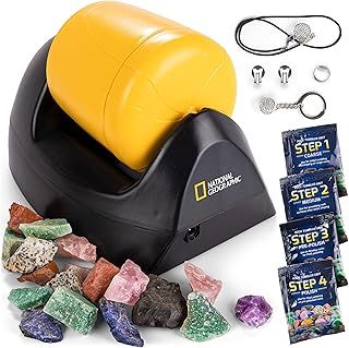 NATIONAL GEOGRAPHIC Starter Rock Tumbler Kit - Complete Rock Polisher Kit, Durable Leak-Proof Tumbler, 227 Grams of Rocks, Grit, 5 Jewellery Fastenings
