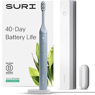 SURI Electric Toothbrush—Award-Winning Sustainable Electric Toothbrushes Adults, Slim Sonic Toothbrush & Accessories, 40+ Day Battery, Travel Toothbrush with UV Cleaning Case. Certified B Corp