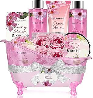 BODY & EARTH Gifts for Women, 8pcs Pamper Gifts for Women with Cherry Blossom&Jasmine, Includes Bubble Bath, Soap, Birthday Gifts for Women, Mothers Day Gifts, Spa Bath Gift Sets for Women,