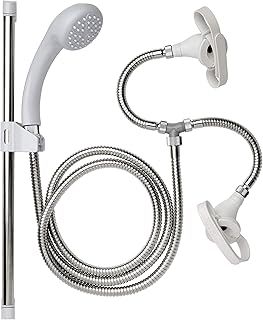 Croydex Secura Shower Head and Hose Attachment for Bath Taps - Multipurpose Stainless Steel Shower Hose, Complete Set with Riser Rail, Easy Push-On Design with Straps for Bathroom, Kitchen, Pet Shower