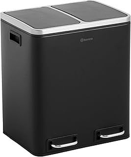 Homra Dual Kitchen Bin 30l – Double Rubbish Bins 2x15l – 2 Compartment Pedal System – Twin Section Waste&Recycling Separation – Soft Close Design – Inner Buckets with Handles – Stainless Steel