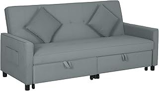 HOMCOM Sectional Sofa Bed, L-Shaped 3 Seater Sofa Bed, Reversible Sleeper Sofa with Pull Out Couch Bed, Cushions, Fabric Futon Sofa Bed for Living Room, Grey
