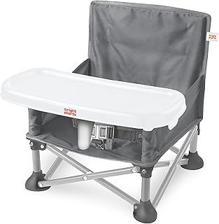 Bright Starts Pop 'N Sit Portable Booster, Indoor/Outdoor Use, Floor Seat with Feeding Tray, Grey, 6 Mos - 3 Yrs