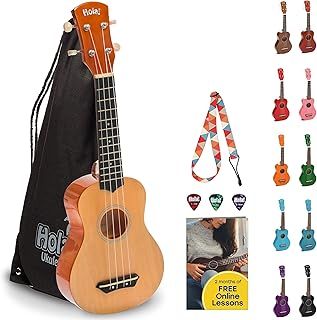 Hola! Music Ukulele for Kids and Adults - 53 cm Soprano Ukuleles for Adults, Beginners and Children - Real Wood String Instruments w/Picks, Strap and Canvas Carry Bag - Musical Instruments - Natural