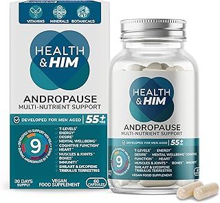 Health & Him Andropause 55+ Supplements for Men - 60 Capsules - Men's Multivitamin with Shilajit & Tribulus Terrestris - Vegan, Gluten-Free