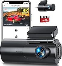 GKU 4K Dash Cam Front and Rear, 5GHz WiFi Dashcam with 64GB SD Card, Dual Car Camera Dash Cam with Parking Monitor, Night Vision, WDR, 170° Wide Angle, G-Sensor, Loop Recording, APP Control, Max 256GB