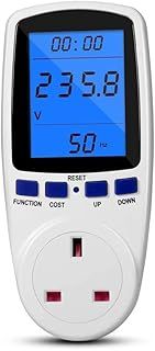 Power Meter Energy Monitor Plug, Tapsin Energy Monitor Backlight LCD Display UK Plug with 7 Monitoring Modes Overload Warning Wattage Volt Amp KWH Meter Analyzer Socket