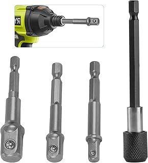 1/4 1/2 3/8 Impact Socket Adapter Set, 3 Pcs Socket Driver Set, Drive Socket with 1/4 Drill Bit Extension Set Hex Shank Adapter, 1/4", 3/8" and 1/2" Hex Extension Adapter for Impact Driver Adaptor