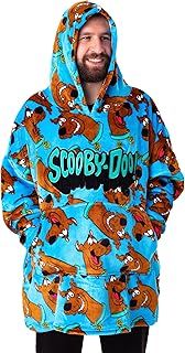 Scooby-Doo! Mens Wearable Blanket Hoodie | Adults Hooded Pullover in Blue Character All Over Graphic Print | One Size Sherpa Lined Loungewear | Animated Cartoon Series Merchandise Gift