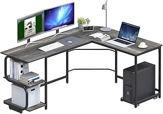 Ulifance L Shape Desk 155 * 110cm with Shelves Reversible Round Corner Computer Desk Gaming Table Workstation for Home Office Black Oak