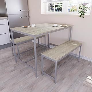 Vida Designs Roslyn 4 Seater Dining Table With 2 Benches, 3 Piece Set, Dining Room Furniture Solid Metal Frame (Oak)