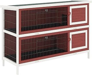 Pawhut 54" Two Floor Wooden Rabbit Hutch Small Pet Animal House Cage for Indoor and Outdoor