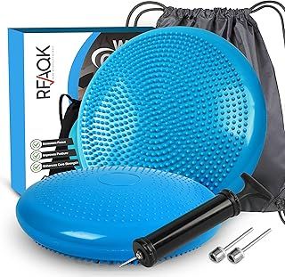 RFAQK Inflated Air Stability Wobble Cushion - Wiggle Seat to Improve Sitting Posture & Attention, Stability Balance Disc [Extra Thick, Pump, Bag, E-Book Included]
