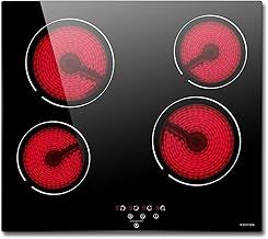 NOXTON Ceramic Hob, Built-in 4 Zone Electric Hobs 60cm Noise-free Auto Shut-off Safe Lock Heat Indicator Black Glass Panel Cooktop with Touch Controls