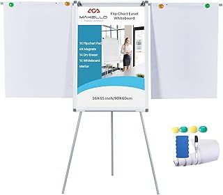 MAKELLO Flipchart Stand Portable Whiteboard Easel with 2 Extended Display Arms for Office Home School Classroom