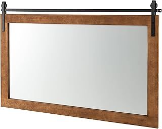Multigot Decorative Wall Hanging Mirror, Rustic Farmhouse Solid Wood Mirror, Vintage Natural Rectangular Mirror Décor for Bathroom Living Room Bedroom (Brown, 76 x 55cm)