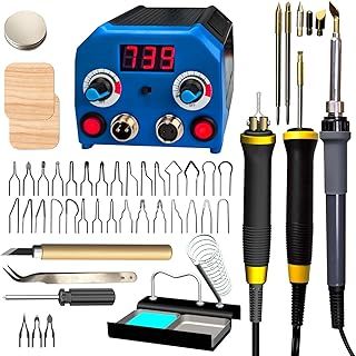 FIRElood LH55-3-3 Wood Burning Kit,Pyrography Wood Burning Tool Set with Pyrography Machine, 33 Wire Nibs, 3 Detachable Wood Burning Pens, Adjustable Temperature 250-700℃(UK Plug)