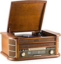 Shuman Retro 8-in-1 Music Centre Record Player, Wireless Connection, Home Audio Centre with Remote Control, 3-Speed Vinyl Turntable, CD/Cassette Player, AM/FM Radio, USB Playback/Recording (MC-250BT)