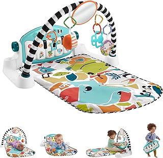 Fisher-Price Baby Activity Mat Glow and Grow Kick & Play Piano Gym, Portable Musical Toy with Smart Stages Learning, Ages 0+ Months, Blue, Queens English Version, HYH62
