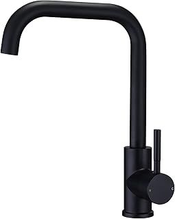 Kitchen Sink Mixer Tap 360 Swivel Spout Monobloc Mixers Faucet Single Lever Rectangle Taps with Aerator Matte Black