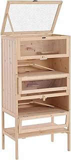 PawHut Hamster Cage Wooden Mouse Rodent Small Pet Animals 4 Laryers Tall Bottom Storage Shelf Easy Clean