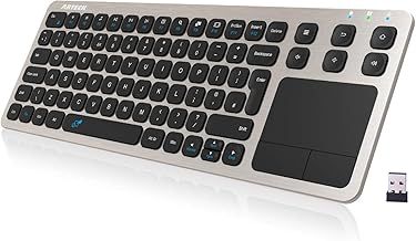 Arteck 2.4G Wireless Touch TV Keyboard with Easy Media Control and Built-In Touchpad Solid Stainless Steel Ultra Compact Full Size QWERTY UK Layout Keyboard for TV-Connected Computer, Smart TV, HTPC