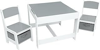 simpa Children's Wooden Desk & Set of 2 Storage Drawer Chairs: Grey Finish.