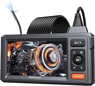 DEPSTECH Dual Lens Endoscope, 5'' IPS Screen Inspection Camera with Light, 1080P HD Borescope Camera, IP67 Waterproof, 16.5FT Flexible Semi-Rigid Cable, Gadgets for Men