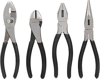 Amazon Basics Pliers Tool Set, Includes Cutting Pliers, 4 Count, Black and Silver