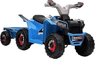 HOMCOM Electric Quad Bike, 6V Kids Ride On ATV with Back Trailer for Ages 18-36 Months - Blue