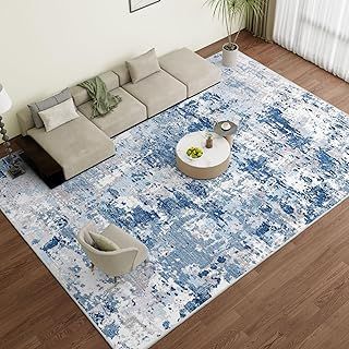 Vamcheer Machine Washable Rugs for Living Room - Modern Soft Faux Short Pile Area Rugs for Bedroom Dining Room Abstract Carpet for Office Kitchen Non Slip Non Shedding, 120x170CM, Lake Blue